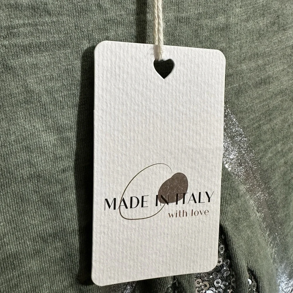 MADE IN ITALY Women's L Big Star Crewneck Long Sleeve Top Green - Picture 5 of 7